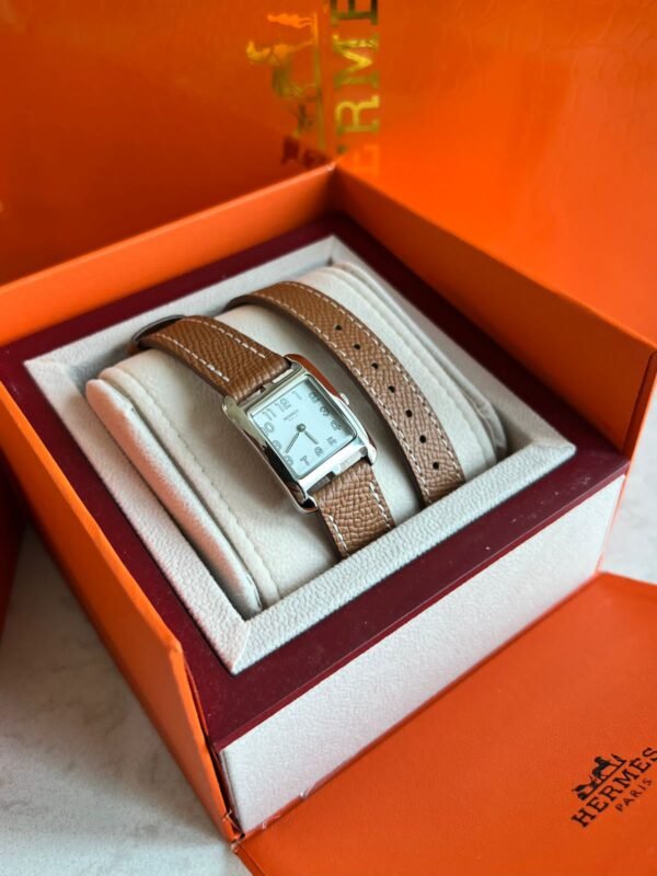 Hermès H Watch Rose Azalée Croc Swift Double Tour Quartz – Stainless Steel with White Dial