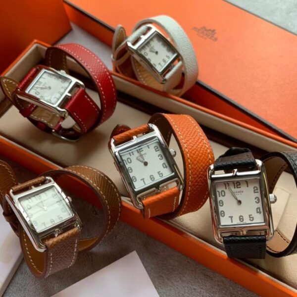 Hermès H Watch Rose Azalée Croc Swift Double Tour Quartz – Stainless Steel with White Dial - Image 7