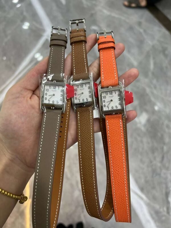Hermès H Watch Rose Azalée Croc Swift Double Tour Quartz – Stainless Steel with White Dial - Image 6