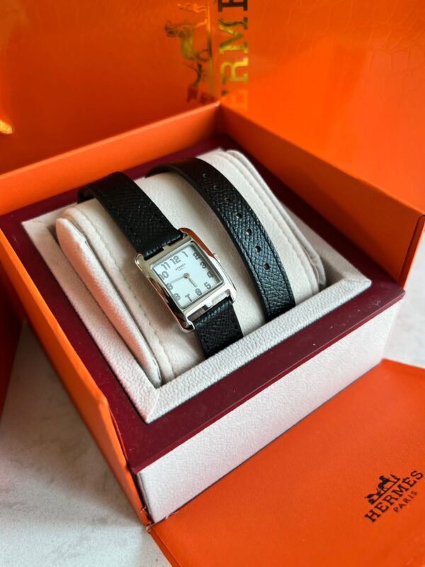 Hermès H Watch Rose Azalée Croc Swift Double Tour Quartz – Stainless Steel with White Dial - Image 4