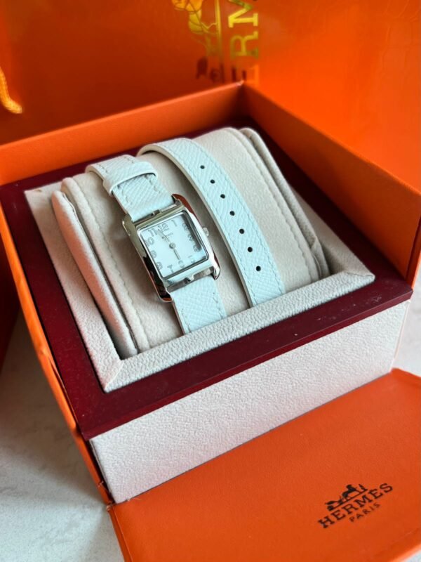 Hermès H Watch Rose Azalée Croc Swift Double Tour Quartz – Stainless Steel with White Dial - Image 2